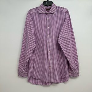Etro Dress Shirt Plaid Men Size 44 Large Purple/White Made in Italy